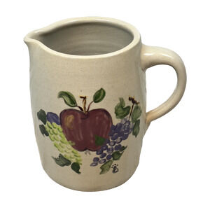 Vintage Casey Pottery Marshall Texas Apple Grape Stoneware Pitcher 6” EUC